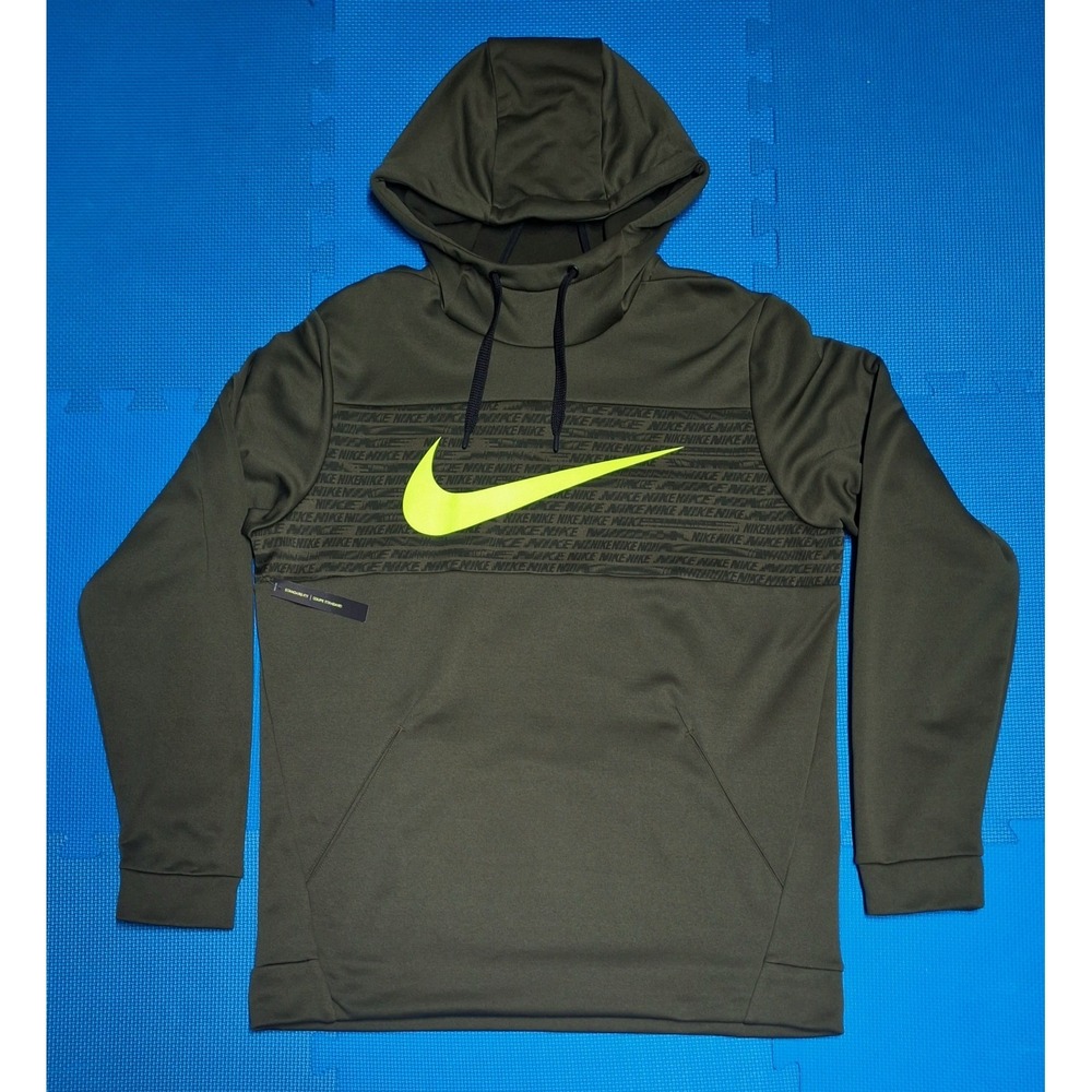 Nike Pullover Fleece Hoodie Green Therma Standard Dri Fit Sz L Men's Activewear